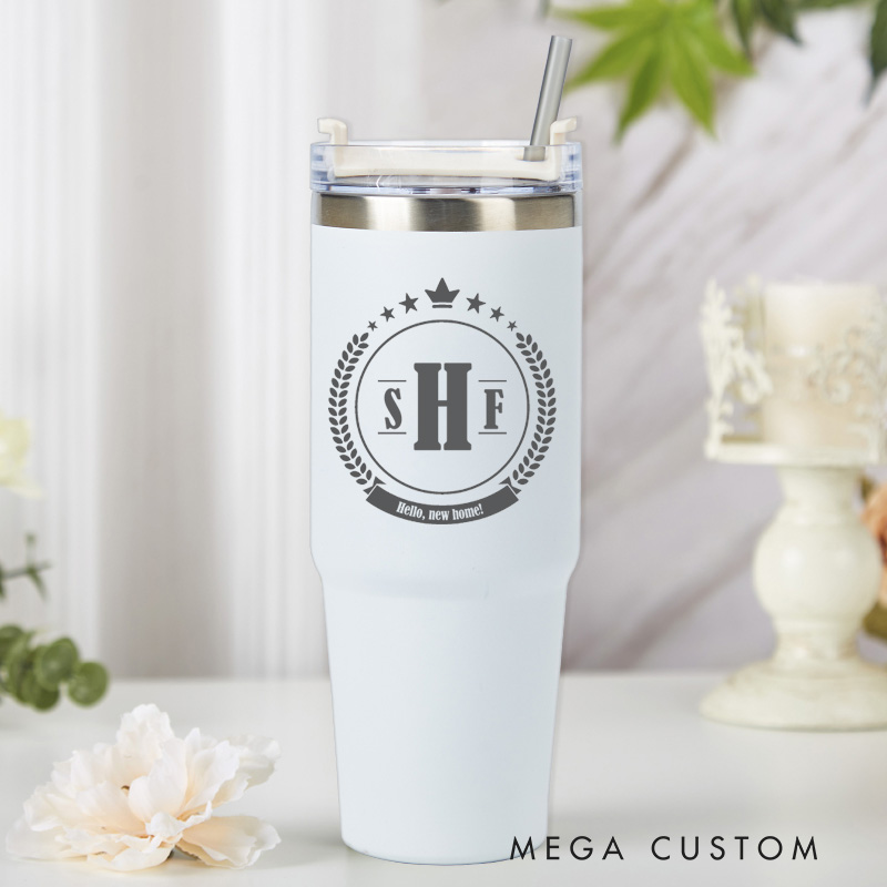 Personalized 30oz Monogram Tumbler with Straw Custom Engraved Stainless Steel Cup for Housewarming Gifts New Home Gift for Her or Him