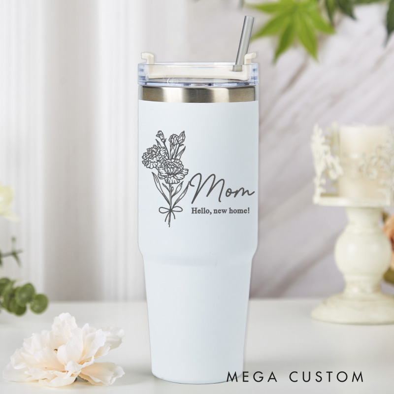 Personalized Tumbler with Straw Custom Floral Design for Mom Insulated Stainless Steel Cup Perfect for Housewarming Gifts Travel or Daily Use