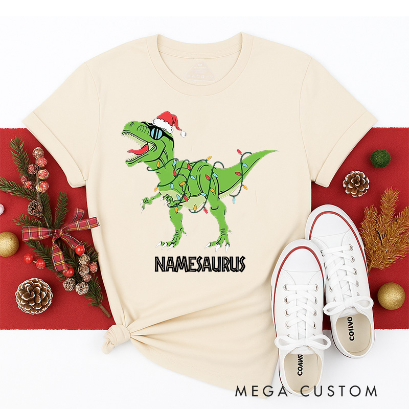 Personalized Namesaurus Christmas Classic T-Shirts Dinosaurs Movie Series Tshirt Movie Holiday Shirt