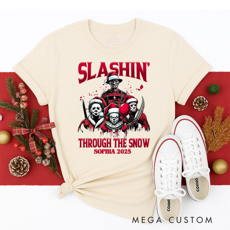 Personalized Slashing Christmas Classic T-Shirts Retro Horror Film Series Tshirt Movie Holiday Shirt