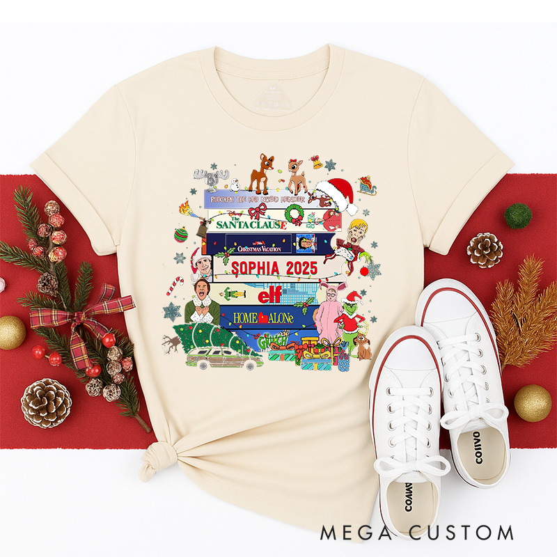 Personalized Retro Christmas Movies Classic T-Shirts Christmas Film Tshirt Movie Holiday Shirt