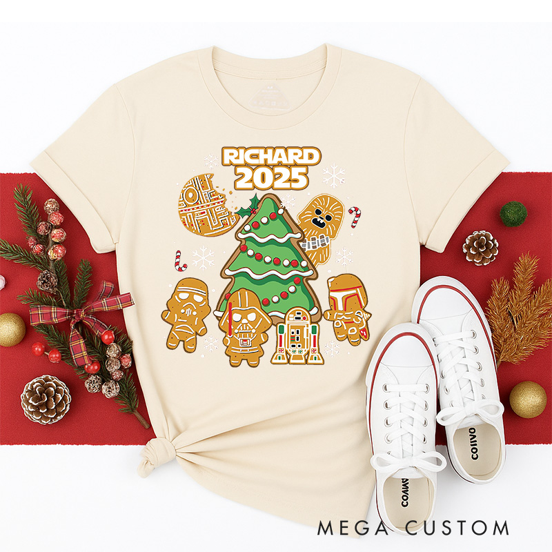 Personalized Star Gingerbread Christmas Classic T-Shirts Galaxy War Film Tshirt Movie Holiday Shirt