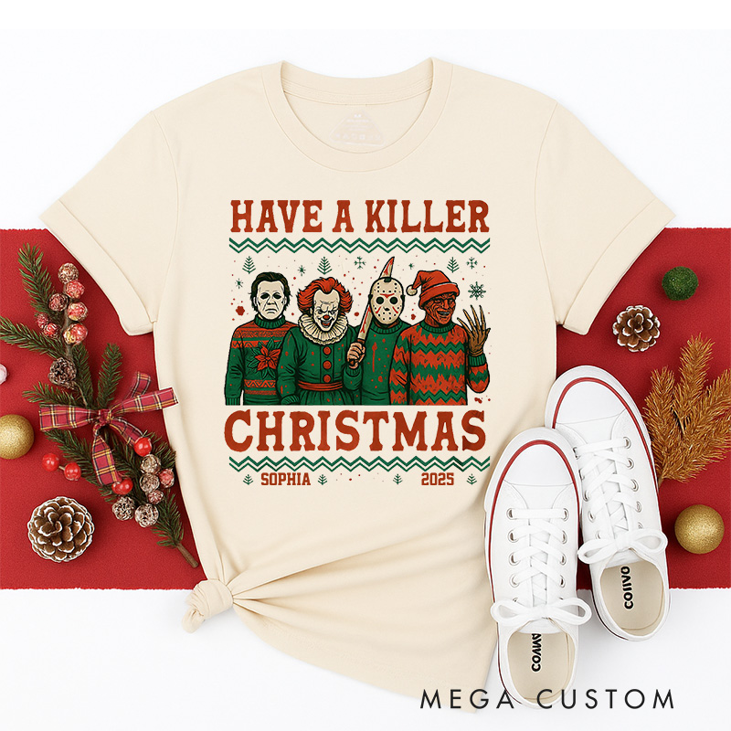 Personalized Have a Killer Christmas Classic T-Shirts Retro Horror Film Series Tshirt Movie Holiday Shirt