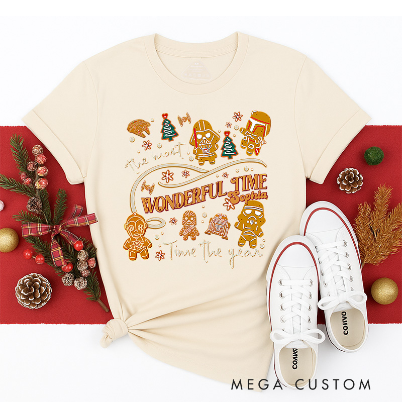 Personalized Star Gingerbread Wonderful Time Christmas Classic T-Shirts Galaxy War Film Tshirt Movie Holiday Shirt