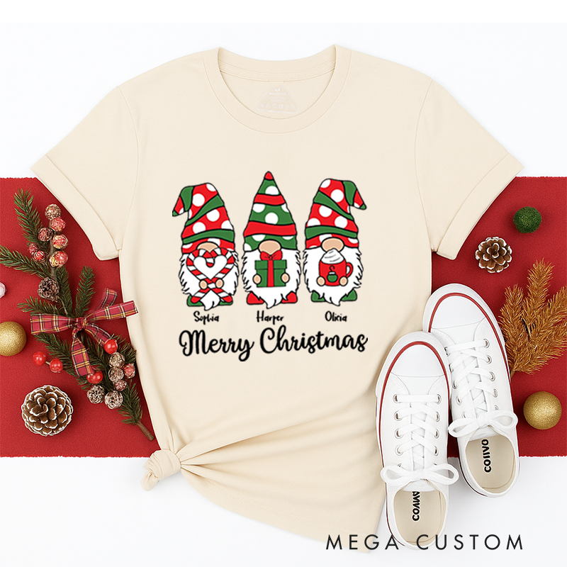 Personalized Classic T-Shirts Merry Christmas Gnomes Tee