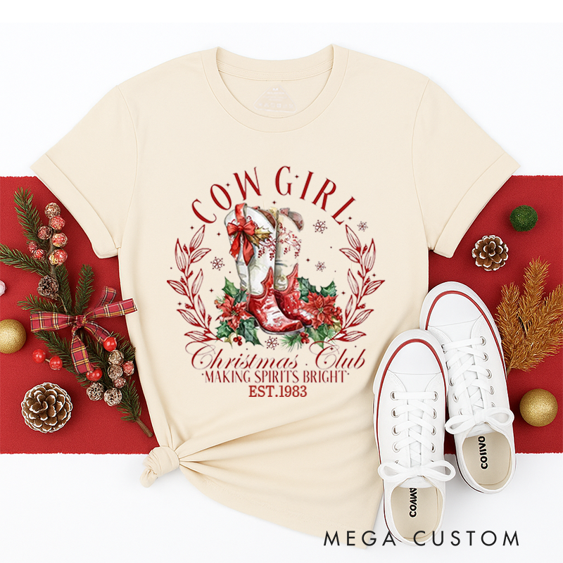 Personalized Classic T-Shirts Cowgirl Christmas Club Tee Retro Christmas Cowgirl and Western Tee