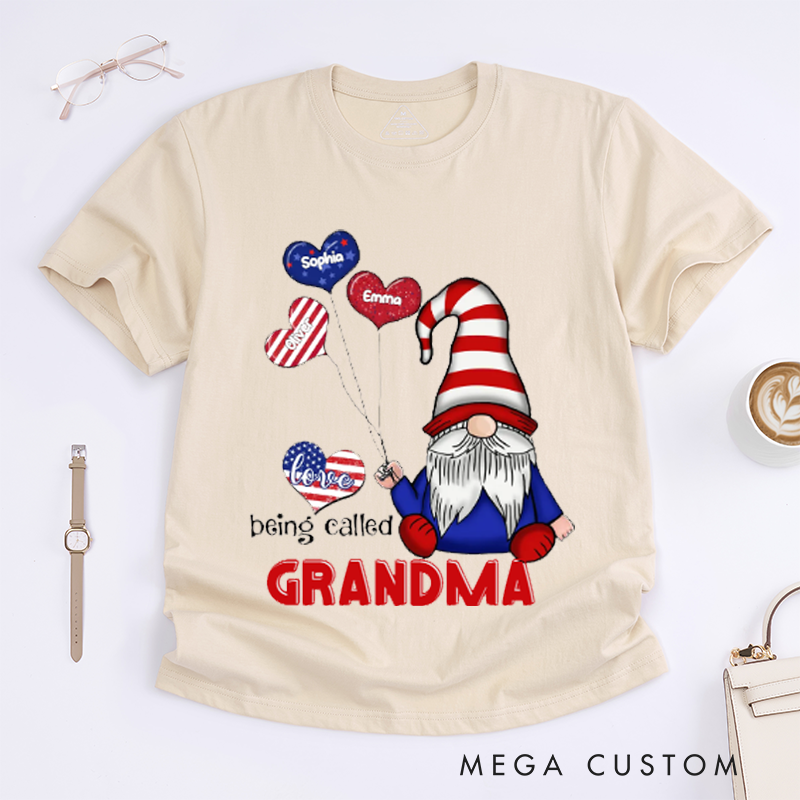 Personalized 4th of July Independence Day Gnome Grandma Mom Sweet Balloon Heart Kids Classic T-shirt