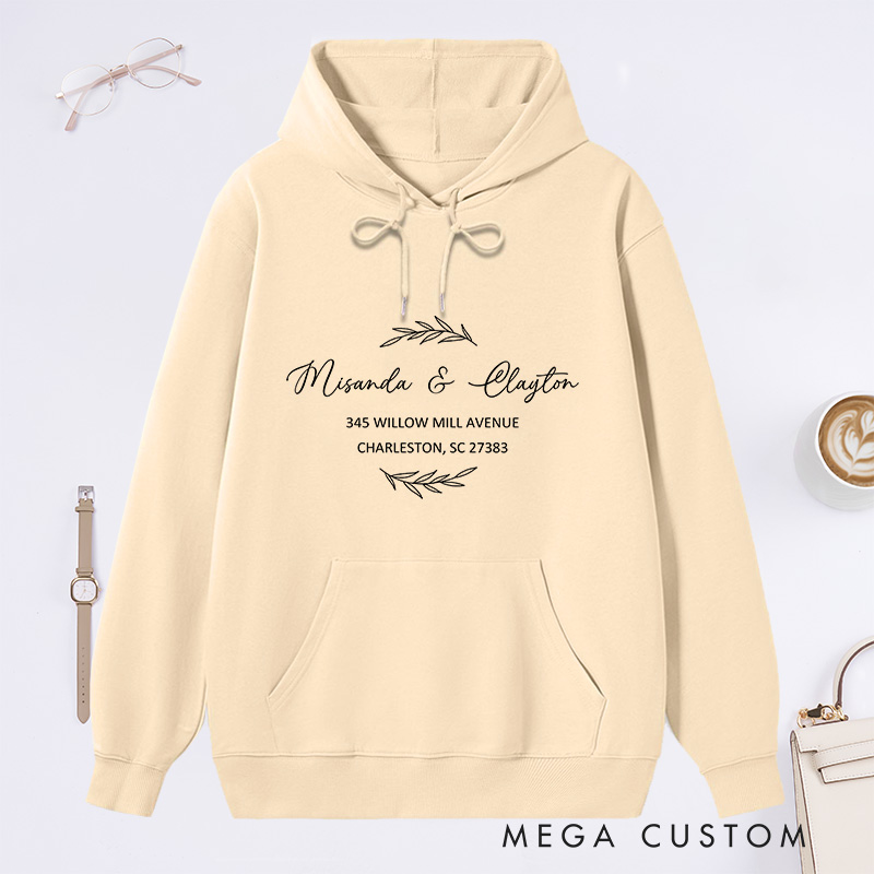 Personalized Hoodie Custom Address Design Comfortable Christmas Sweatshirt for Housewarming Holiday Gift Family Name and New Home Theme