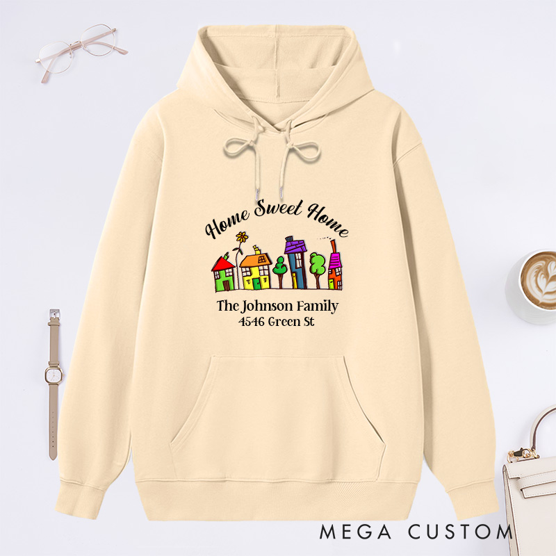 Personalized Hoodie Home Sweet Home Sweatshirt Custom Family Name and Address Comfortable Christmas Sweatshirt for Housewarming Holiday Gift