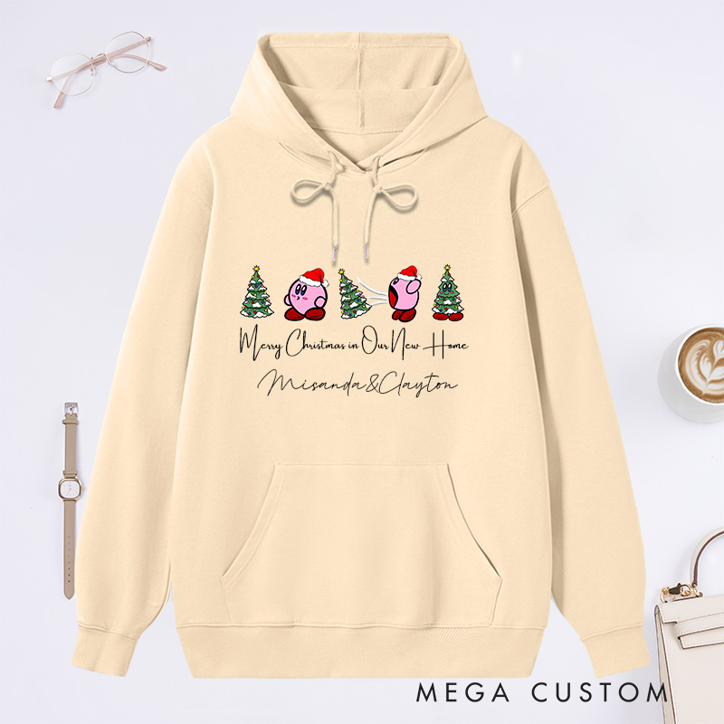 Personalized Hoodie Merry Christmas in Our New Home Design Custom Couple Sweatshirt for Christmas Housewarming Gift Family Christmas Hoodie