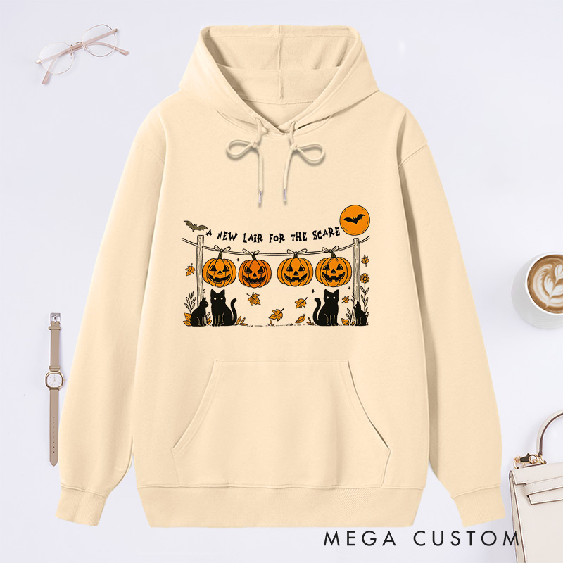 Personalized Spooky Season Hoodie Black Cat Pumpkin Sweatshirt for New Homeowners and Halloween Celebrations