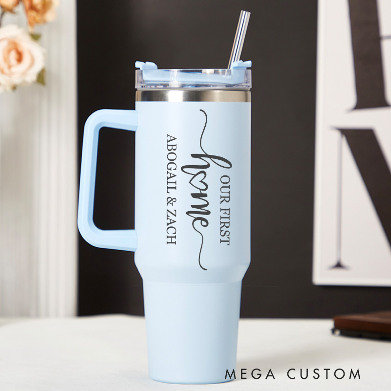 Personalized 40oz Tumbler with Handle and Straw Custom Housewarming Gift Cup Perfect for New Homeowners or First Home Celebration