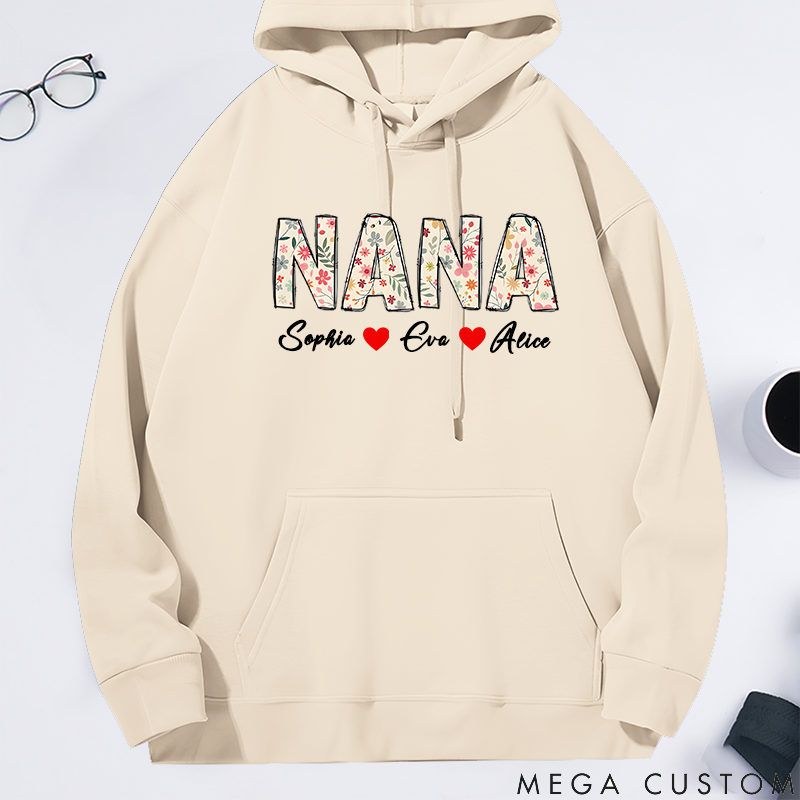 Personalized Classic Hoodie Floral Nana Design Happy Family Theme 