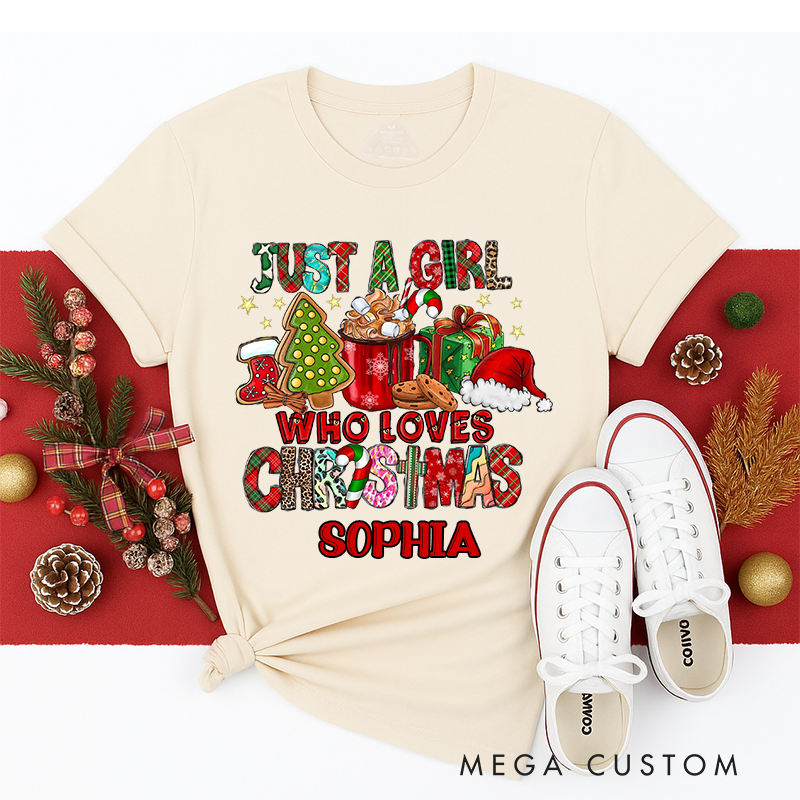 Personalized Name Classic T-Shirt Just a Girl Who Loves Christmas T-Shirt