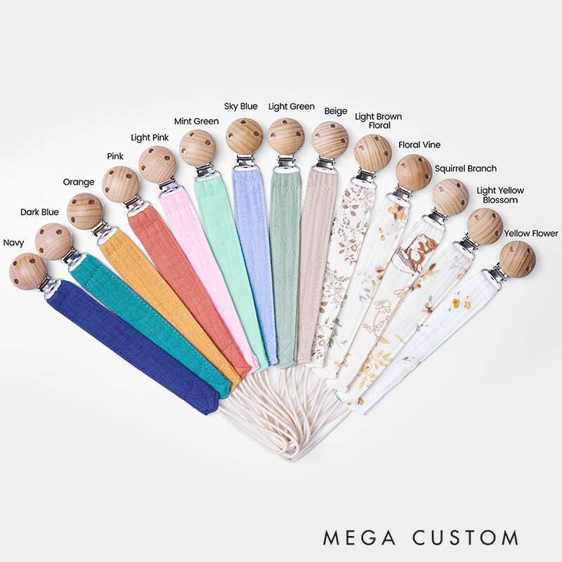 Personalized Double Gauze Pacifier Clips with Wooden Beads Baby Gift Idea