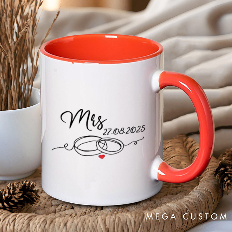 Personalized Elegant Mr and Mrs with Wedding Rings Matching Wedding Couple Mugs