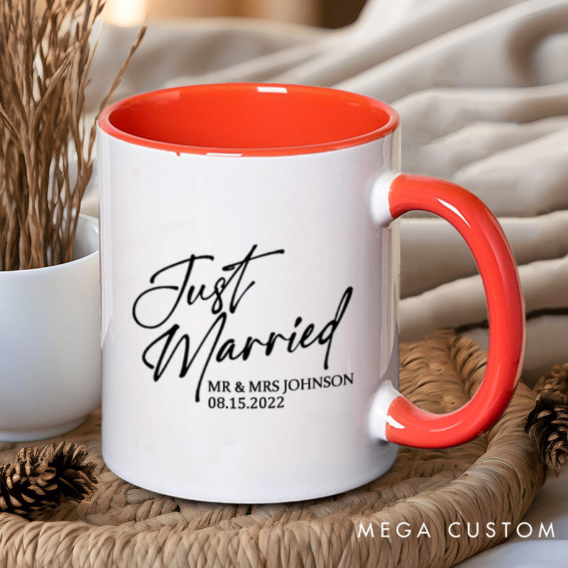 Personalized Modern Just Married Newlyweds Wedding Couple Mugs