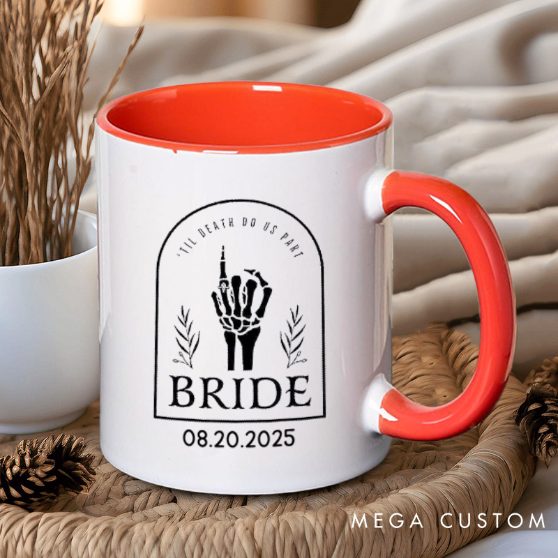 Personalized Skeleton Hand Gestures Garden Bride and Groom Matching Wedding Couple Mugs