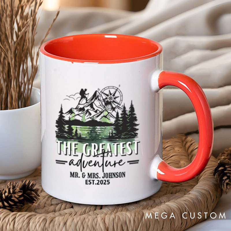 Personalized The Greatest Adventure Mr and Mrs Wedding Couple Mugs