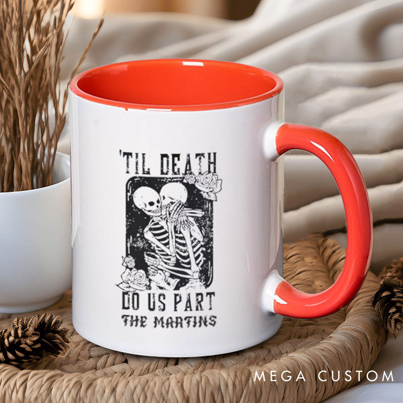 Personalized Til Death Do Us Part Hugging Skeleton Matching Wedding Couple Mugs