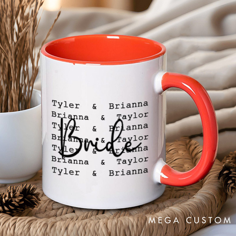 Personalized Modern Repetitive Text Bride and Groom Wedding Couple Mugs