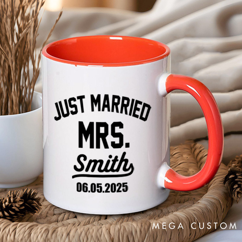 Personalized Classic Just Married Mr and Mrs with Date Wedding Couple Mugs