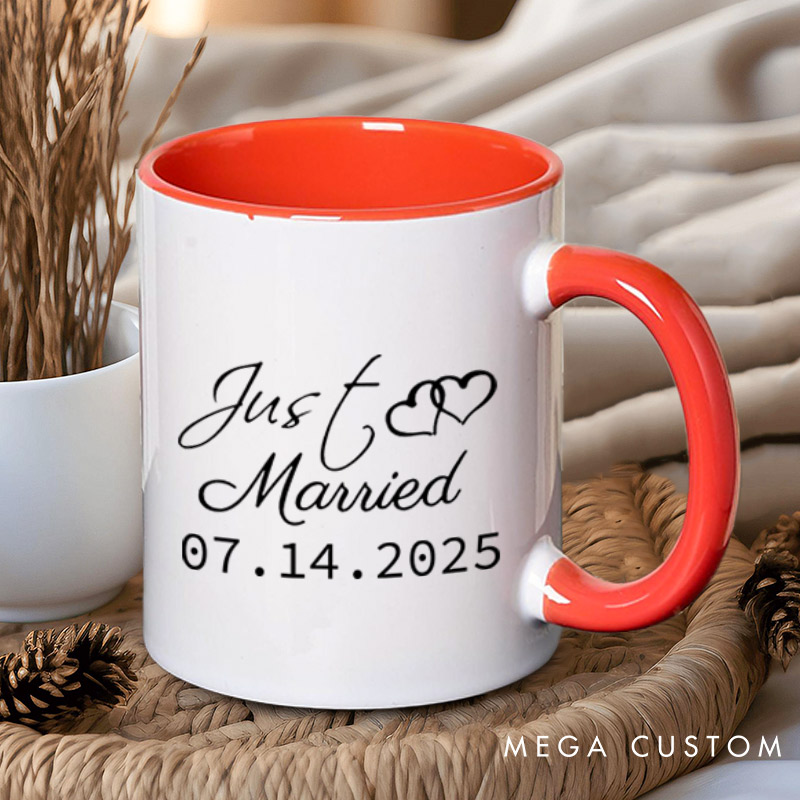 Personalized Elegant Just Married with Hearts Wedding Couple Mugs