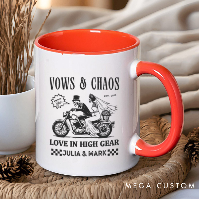 Personalized Vows & Chaos Motorcycle-Themed Love In High Gear Wedding Couple Mugs