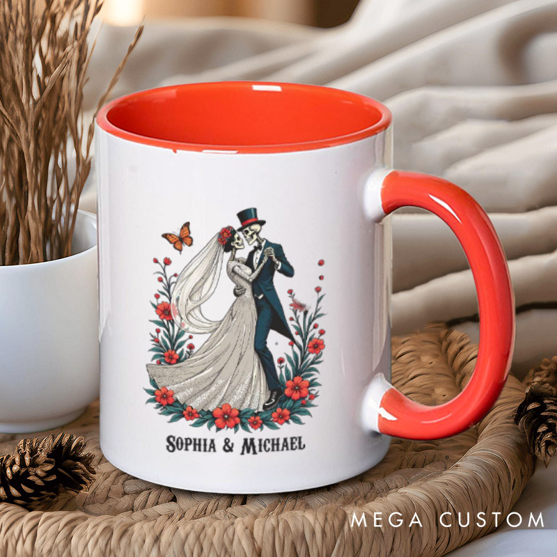 Personalized Romantic Dancing Skeleton Matching Wedding Couple Mugs