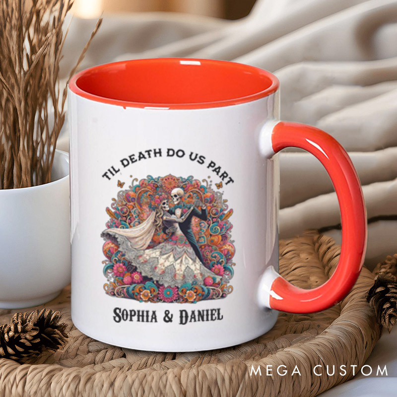 Personalized Til Death Do Us Part Dancing Skeleton Matching Wedding Couple Mugs