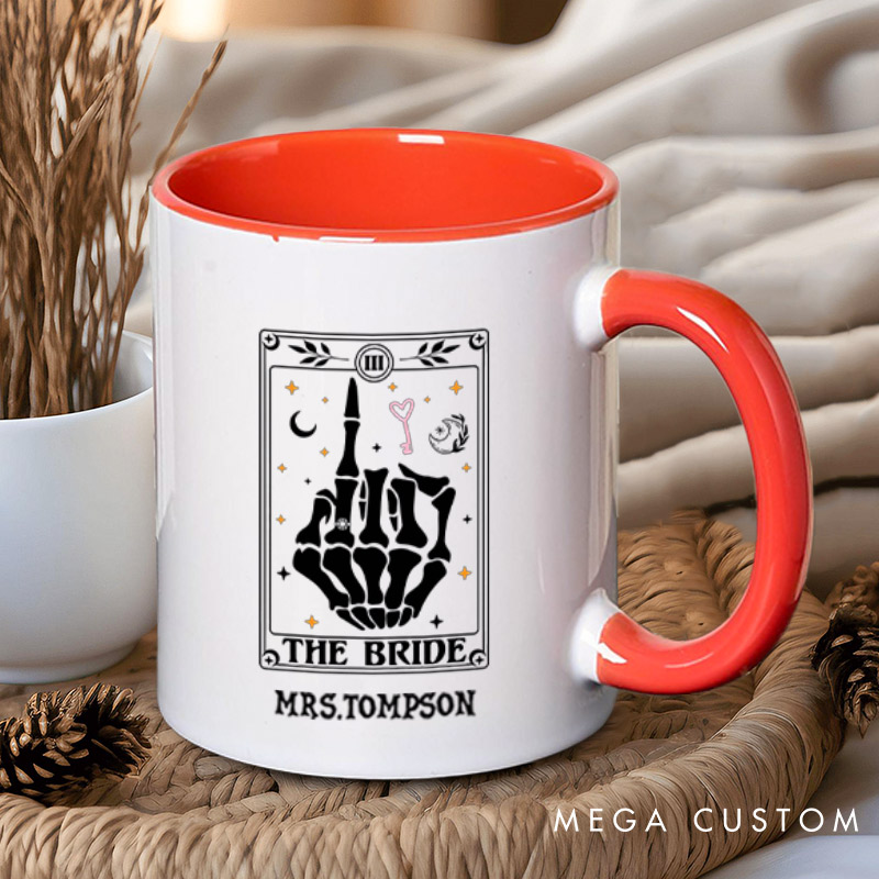 Personalized Tarot Card Skeleton Funny Gesture Bride and Groom Wedding Couple Mugs