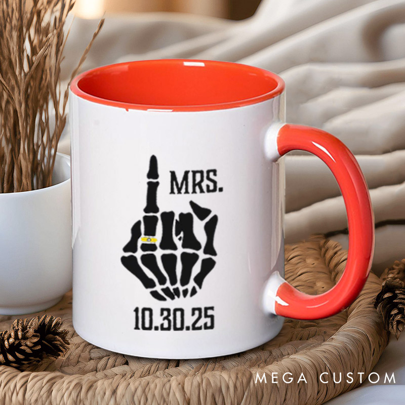 Personalized Funny Gesture Skeleton Mr and Mrs Matching Wedding Couple Mugs