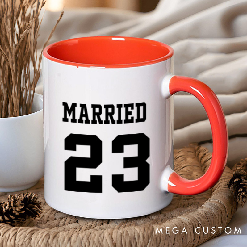 Personalized Bold Sports-Inspired Just Married Matching Wedding Couple Mugs