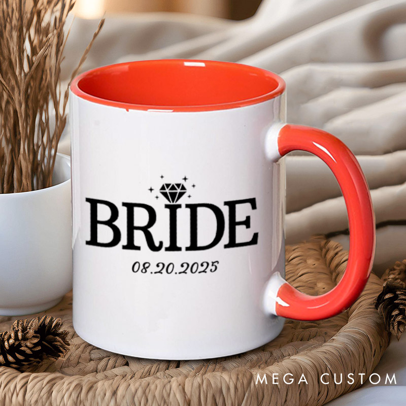 Personalized Elegant Bride and Groom with Rings Matching Wedding Couple Mugs