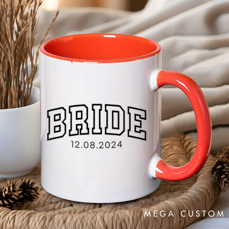 Personalized Varsity-Inspired Bride and Groom with Date Matching Wedding Couple Mugs