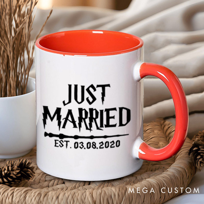 Personalized Just Married with Date Matching Wedding Couple Mugs