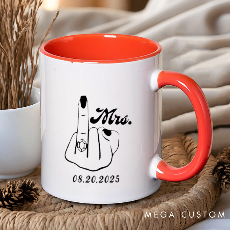 Personalized Funny Gesture Mr and Mrs Matching Wedding Couple Mugs
