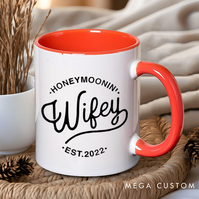Personalized Chic Honeymoon' Wifey and Hubby Matching Honeymoon Couple Mugs