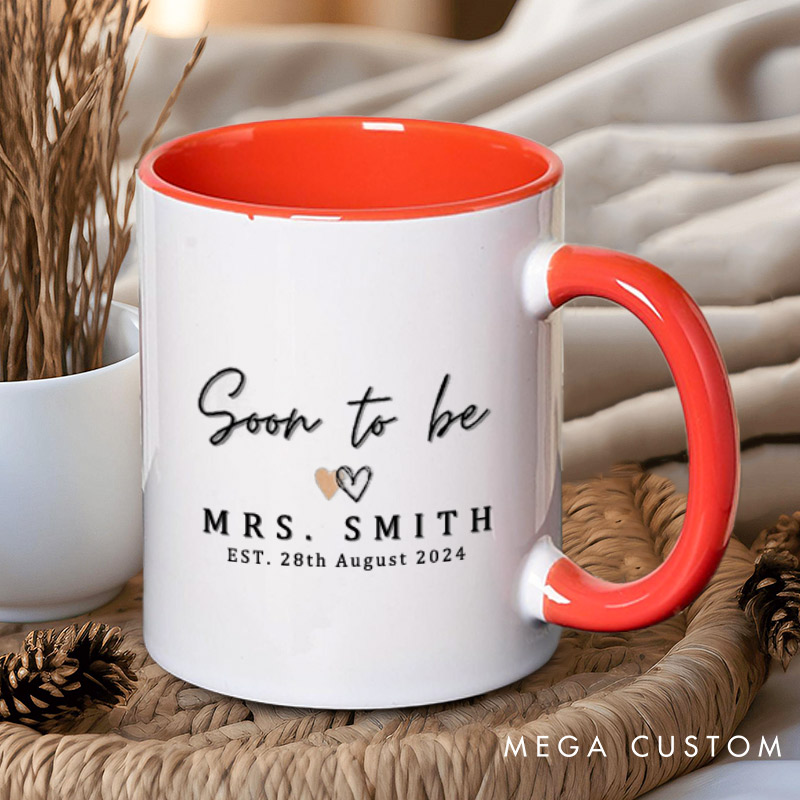 Personalized Romantic Soon To Be Mrs and One Lucky Mr with Hearts Matching Engagement Couple Mugs