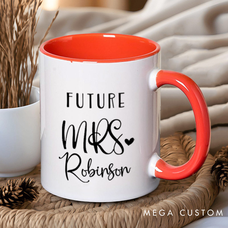 Personalized Playful Lucky Mr and Future Mrs with Heart Matching Engagement Couple Mugs