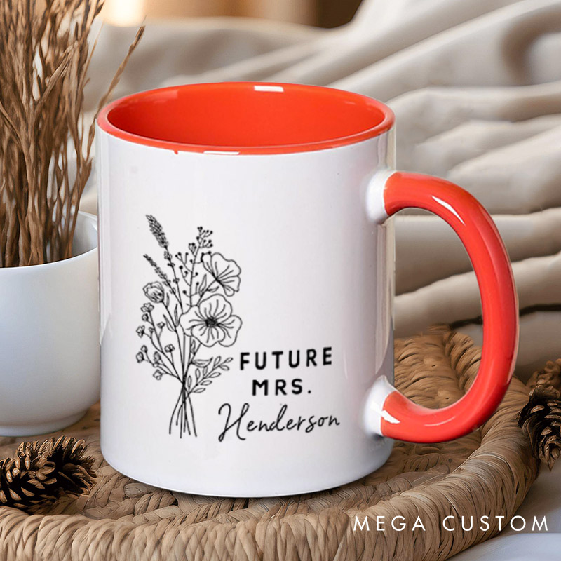 Personalized Elegant Hand-Drawn Morning Glory Flowers Future Mers Fiancee Engagement Fiancée Mugs