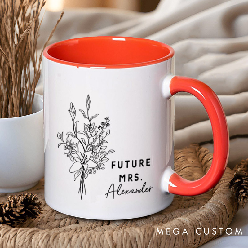 Personalized Elegant Hand-Drawn Lily Flowers Future Mers Fiancee Engagement Fiancée Mugs