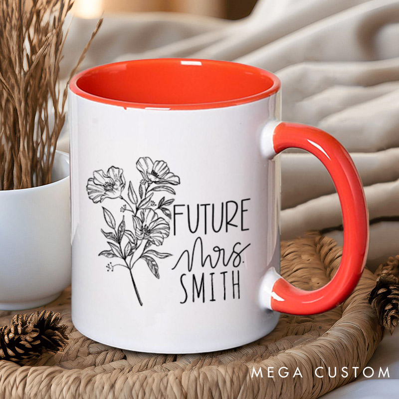 Personalized Floral Future Mrs and Lucky Mr Engagement Couple Mugs