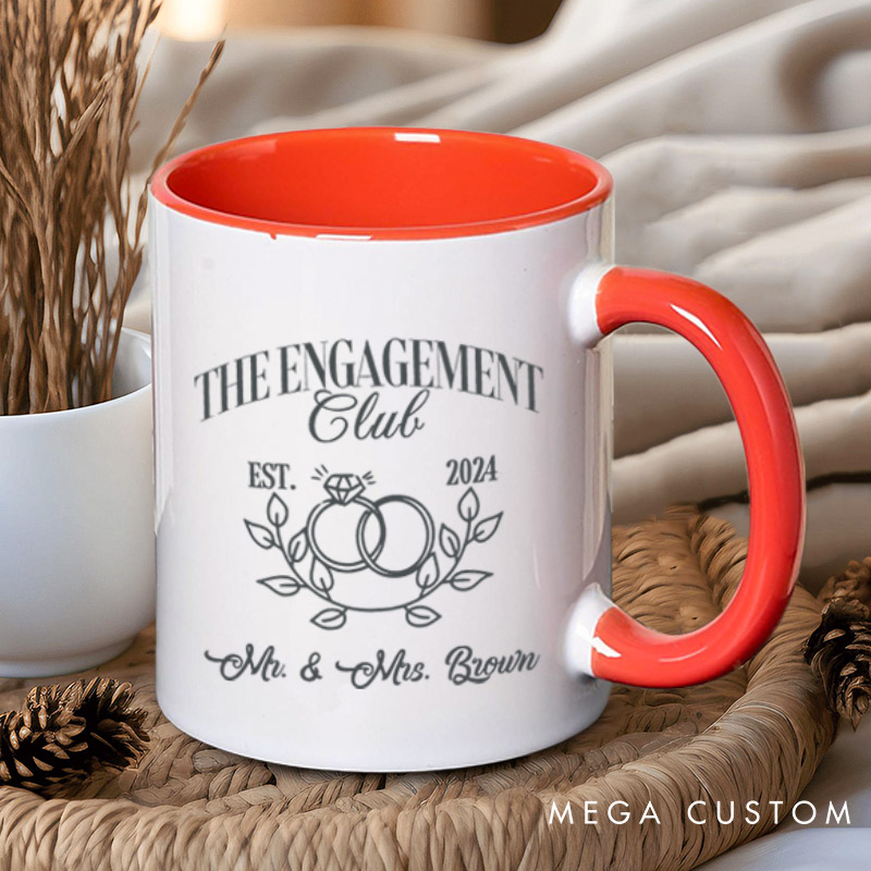 Personalized Fiancee Classic Engagement Club with Intertwined Rings and Leaves Mugs