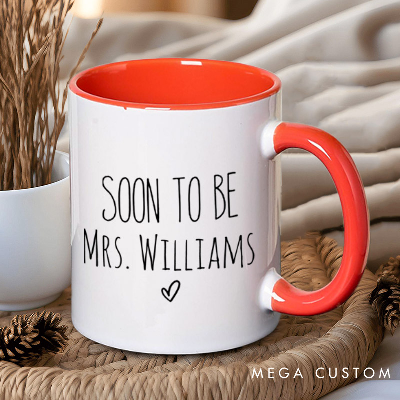 Personalized Minimalist Soon To Be Mrs and One Lucky Mr Engagement Couple Mugs