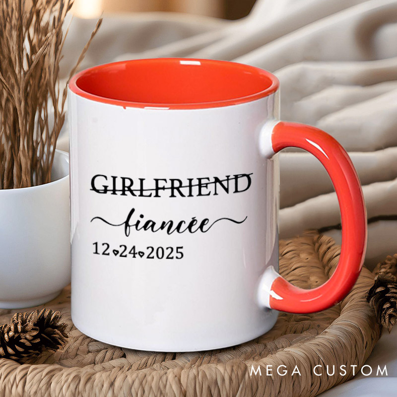 Personalized Elegant Girlfriend to Fiancée and Boyfriend to Fiancé with Date Engagement Couple Mugs