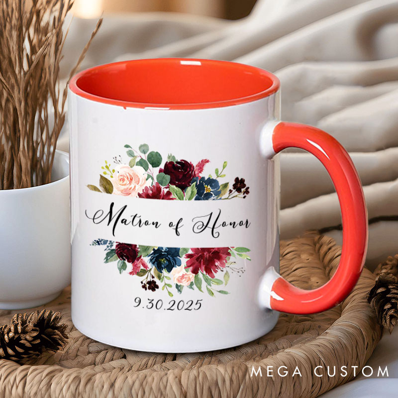 Personalized Bridesmaid Floral Initials Mug Matron of Honor Mug with Date Bachelorette Party Mug Bridesmaid Proposal Gift Bridal Shower Mug