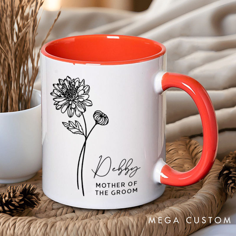 Personalized Minimalist Bridesmaid Birth Flower Mug Maid of Honor Month Flower Mug Bachelorette Party Mug Mother of the Bride Groom Bridal Shower Mug