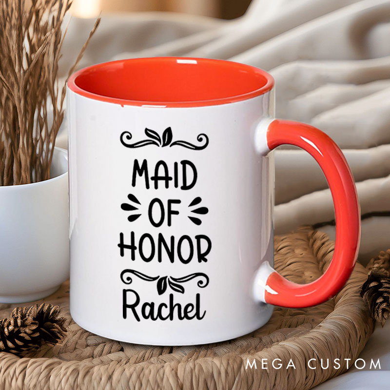 Personalized Maid of Honor with Wreath Leaves Mug Bridesmaid Mug with Name Bachelorette Party Mug Bridesmaid Proposal Gift Bridal Shower Mug