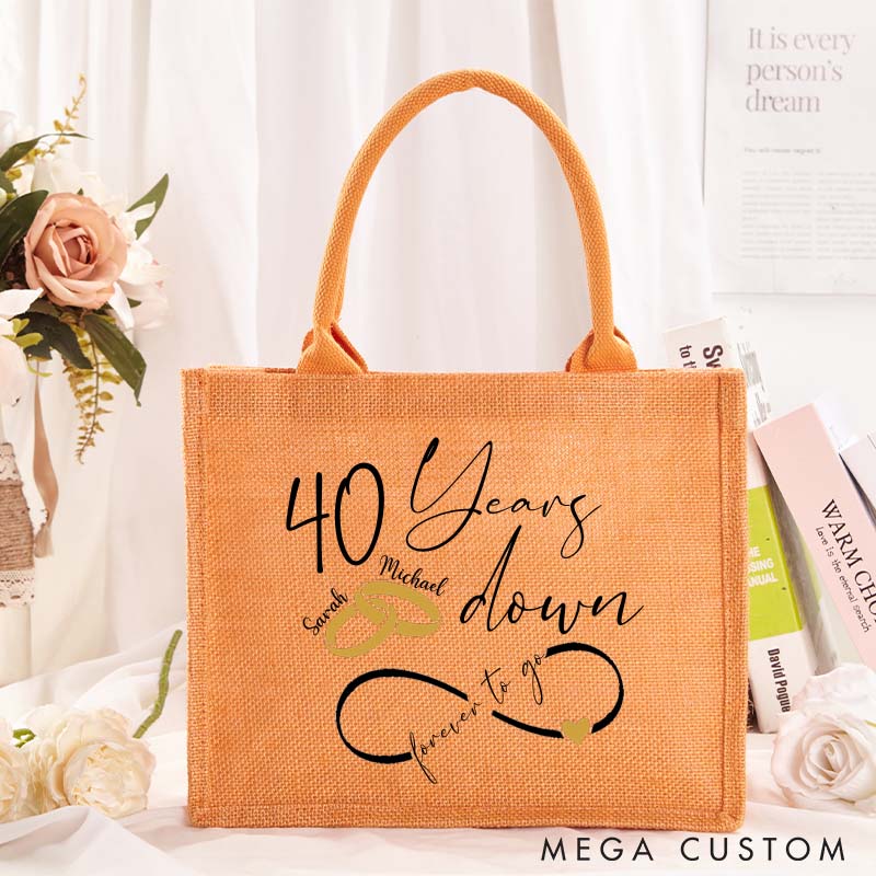 Personalized Anniversary Burlap Bag Couple 40th Anniversary Tote Bag with Name